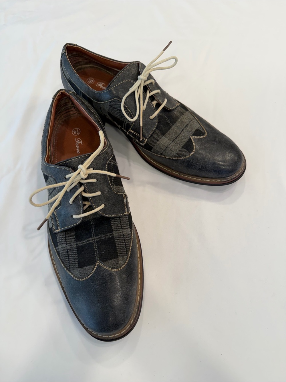 Ferro Aldo Men's Casual Wingtip Lace-Up Shoes in Charcoal Plaid